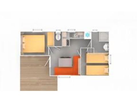 Mobilheim 4 Personen - Standard 25m² (2 Zimmer) überdachte Terrasse + TV