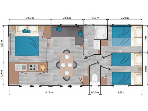 Mobilheim 6 Personen - Confort 35m² (3 Zimmer) mit überdachter Terrasse + TV