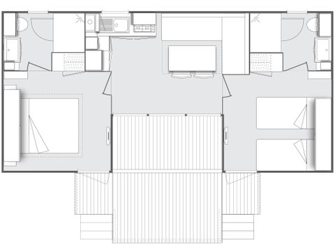 Mobilheim 6 Personen - Komfort 2 Schlafzimmer + 2 Bäder