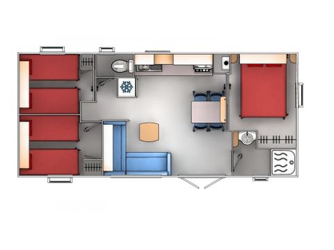 Mobilheim 6 Personen - Komfort 6p (35m²) mit überdachter Terrasse, klimatisiert