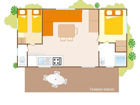 Mobilheim 6 Personen - Classic XL | 2 Zi. | 4/6 Pers. | Erhöhte Terrasse