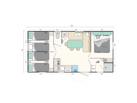 Mobilheim 6 Personen - Premium 32m² -3Zi - Überdachte Terrasse - KLIMA + TV