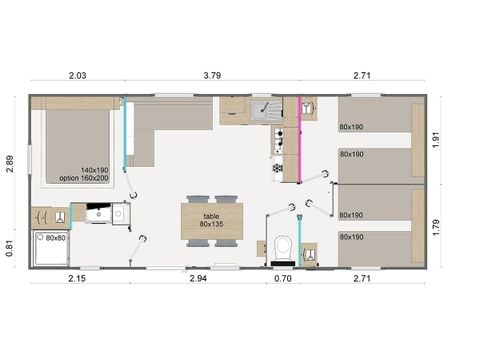 Mobilheim 6 Personen - Comfort | 3 Zi. | 6 Pers. | Erhöhte Terrasse | Klimaanlage | TV