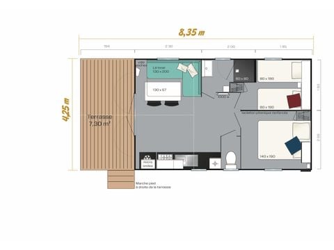 Mobilheim 4 Personen - Premium 25 m² inkl. überdachte Terrasse- 2 Zimmer +TV + Geschirrspülmaschine + BBQ