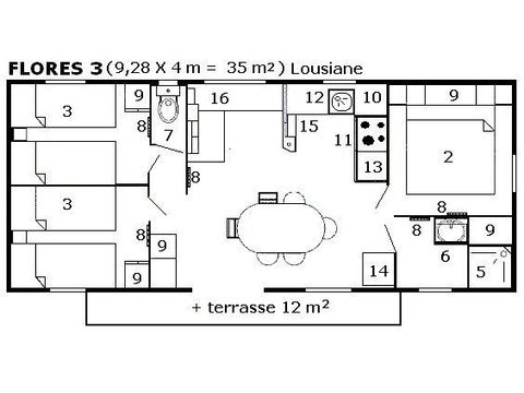 Mobilheim 6 Personen - Louisiana Zen - Flores - 3 Schlafzimmer - TV