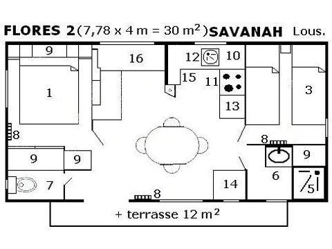 Mobilheim 6 Personen - Louisiana Flores (2 Zimmer)