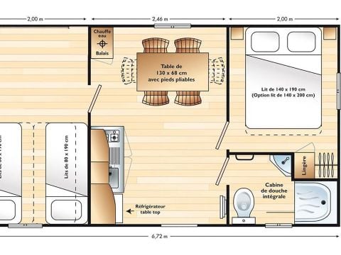 Mobilheim 6 Personen - AZUR - 2 Schlafzimmer mit TV