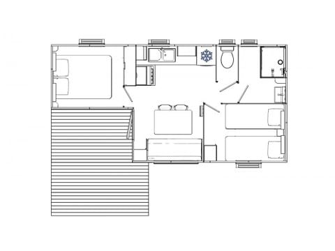 Mobilheim 6 Personen - Comfort | 2 Zi. | 4/6 Pers. | Erhöhte Terrasse | Klimaanlage