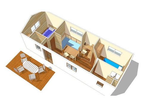 Mobilheim 4 Personen - Comfort XL | 2 Zi. | 4 Pers. | Erhöhte Terrasse | Klimaanlage | TV