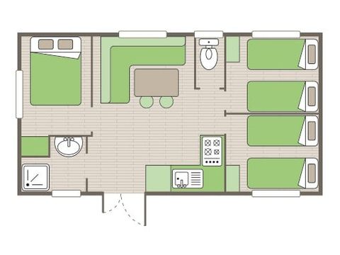 Mobilheim 6 Personen - Comfort XL | 3 Zi. | 6 Pers. | Erhöhte Terrasse