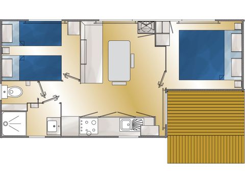 Mobilheim 4 Personen - Confort 25m² (2 Zimmer) + überdachte Terrasse 10m² + TV 4 Pers.