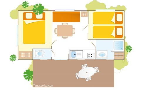 Mobilheim 4 Personen - Classic | 2 Schlafz. | 4 Pers. | Erhöhte Terrasse | Klimaanlage