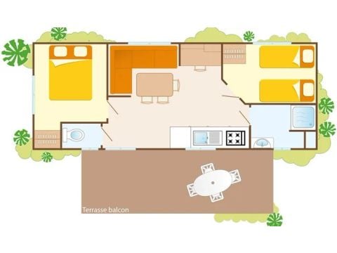 Mobilheim 6 Personen - Classic XL | 2 Zi. | 4/6 Pers. | Erhöhte Terrasse | Klima.