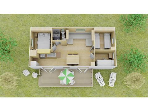 Mobilheim 6 Personen - Comfort | 3 Schlafz. | 6 Pers. | Erhöhte Terrasse