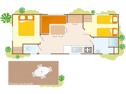 Mobilheim 6 Personen - Classic | 2 Zi. | 4/6 Pers. | Einzelne Terrasse | Klimaanlage