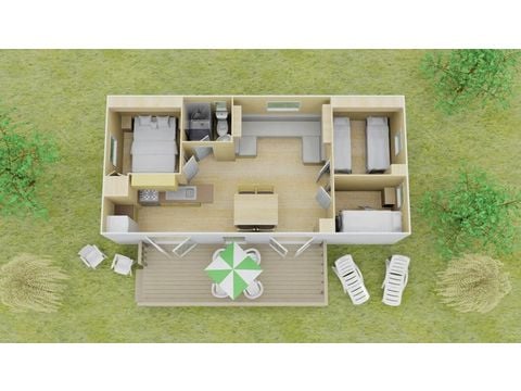 Mobilheim 6 Personen - Comfort | 3 Zi. | 6 Pers. | Erhöhte Terrasse | Clim.