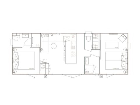 Mobilheim 4 Personen - Mobilheim Palma Premium 39m² mit TV - 2 Schlafzimmer - 2 Bäder