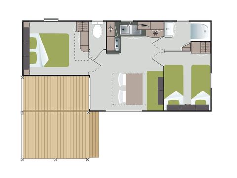 Mobilheim 5 Personen - Loggia Privilège 26 m² (2 Schlafräume - 4/5 pers.) + TV + LV