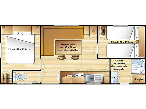 Mobilheim 5 Personen - Eco5 26 m² (2 Schlafräume - 4/5 Personen) OHNE TV