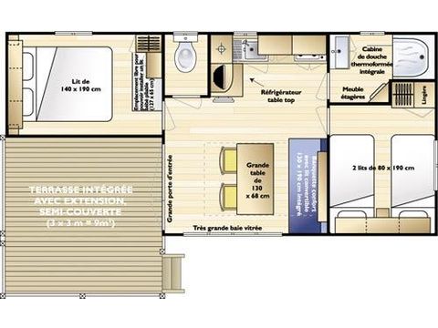 Mobilheim 5 Personen - Loggia 26 m² (2 Schlafräume - 4/5 pers.) + TV