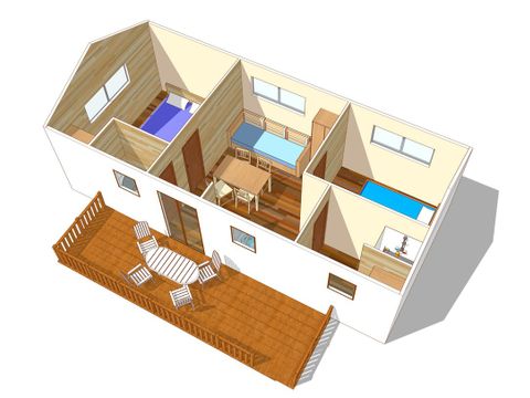 Mobilheim 4 Personen - Comfort XL | 2 Schlafz. | 4 Pers. | Erhöhte Terrasse | Klimaanlage