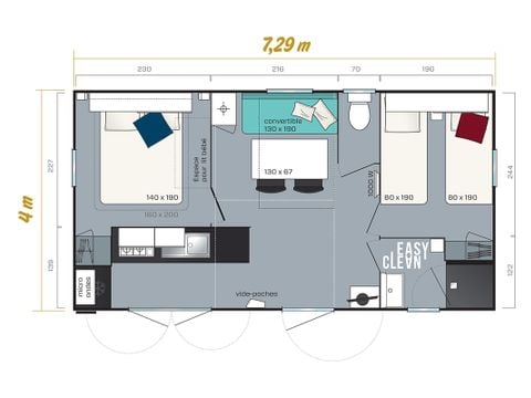 Mobilheim 4 Personen - Homeflower Premium 26,5m² - 2 Schlafzimmer