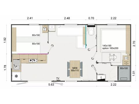 Mobilheim 4 Personen - Confort+ 3 Zimmer 4 Personen Klimatisiert + TV