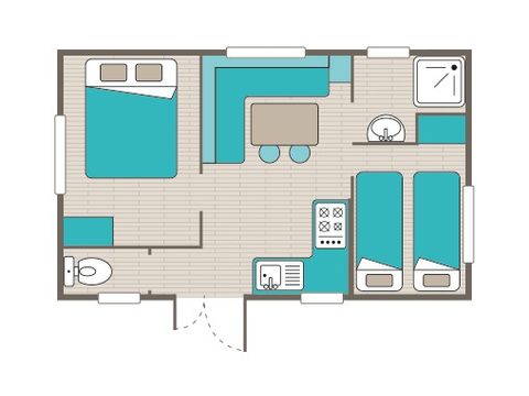 Mobilheim 4 Personen - Comfort XL | 2 Zi. | 4 Pers. | Erhöhte Terrasse | Klim.