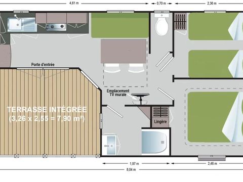 Mobilheim 4 Personen - Challans Confort (2 Zimmer) - überdachte Terrasse + TV 4 Pers.