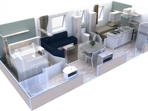 Mobilheim 4 Personen - Campbell Premium 34m² (2 Schlafzimmer) - Klimaanlage + Geschirrspülmaschine + TV 4 pers.