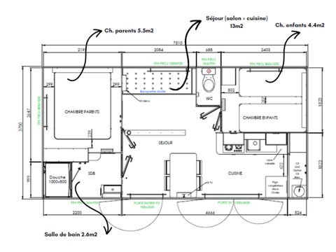 Mobilheim 4 Personen - Homeflower Premium 29m² (2 Zimmer)