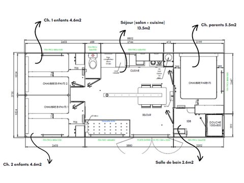 Mobilheim 6 Personen - Homeflower Premium 35m² (3 Schlafzimmer)