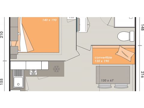 Mobilheim 2 Personen - Cahita 1 Schlafzimmer 2 Personen