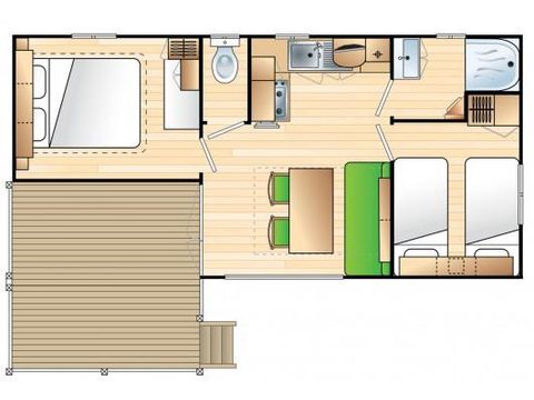 Mobilheim 4 Personen -  Mobilheim Premium 27m² (2 Zimmer) + überdachte Terrasse + Geschirrspülmaschine + TV + Klimaanlage 4 Pers.