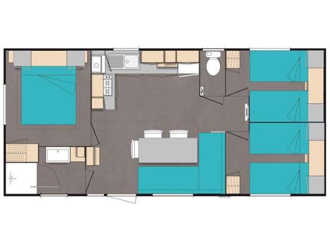 Mobilheim 6 Personen -  Mobilheim Premium 31m² (3 Zimmer) + überdachte Terrasse + Geschirrspüler + TV + Klimaanlage 6 Pers.