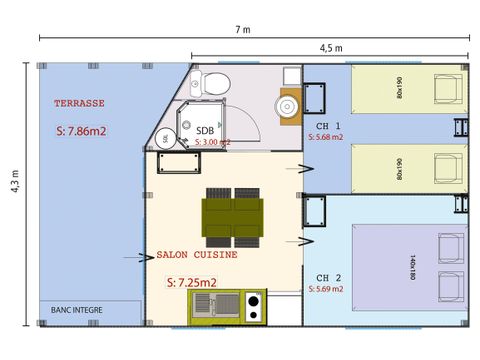 Bungalowzelt 4 Personen - Freeflower Confort 22m² (2 Zimmer) + Überdachte Terrasse 5 Pers.