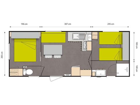 Mobilheim 4 Personen - Mobilheim Confort 23/27m² - 2 Schlafzimmer - überdachte Terrasse + TV 4 pers.