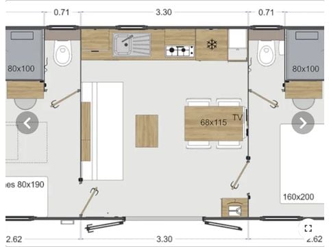 Mobilheim 4 Personen - Olivier (2023), 2 Schlafzimmer 2 Badezimmer, großes Wohnzimmer (tv), Terrasse, wifi