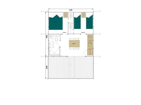 SafariZelt 4 Personen - Lodge Toilé Confort 25m² (2 Zimmer) - mit Sanitäranlagen - überdachte Terrasse