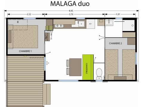 Mobilheim 4 Personen - Standard 27m² (2 Zimmer) + integrierte Terrasse