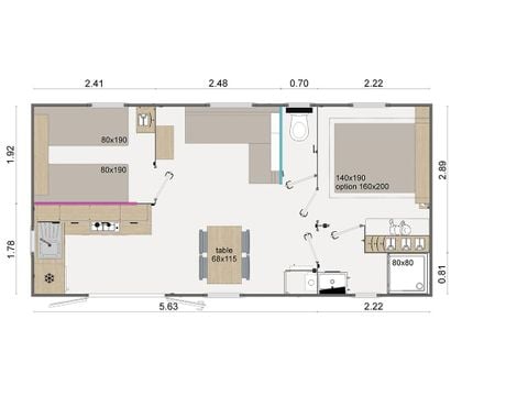 Mobilheim 4 Personen - Komfort 30m² (2 Zimmer) - halbüberdachte Terrasse