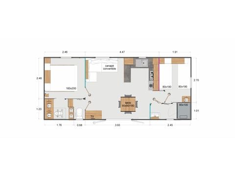 Mobilheim 4 Personen - Premium 36m² (2 Schlafzimmer) - halbüberdachte Terrasse