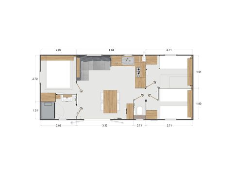 Mobilheim 6 Personen - Komfort 35M2 (3Sch-6Pers) + überdachte Terrasse