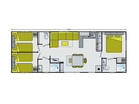 Mobilheim 6 Personen - Mobil Home Premium 41m2 (3Sch-6Pers) + 2 Bäder + Klimaanlage