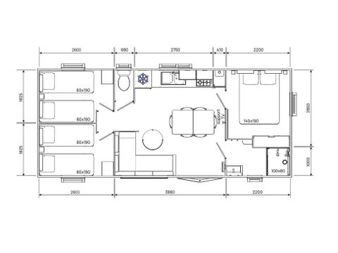 Mobilheim 6 Personen - Premium 35m² 3 Schlafz. 6 Pers.