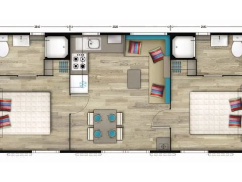 Mobilheim 4 Personen - Premium | 2 Zi. | 4 Pers. | Erhöhte Terrasse | Klimaanlage | TV